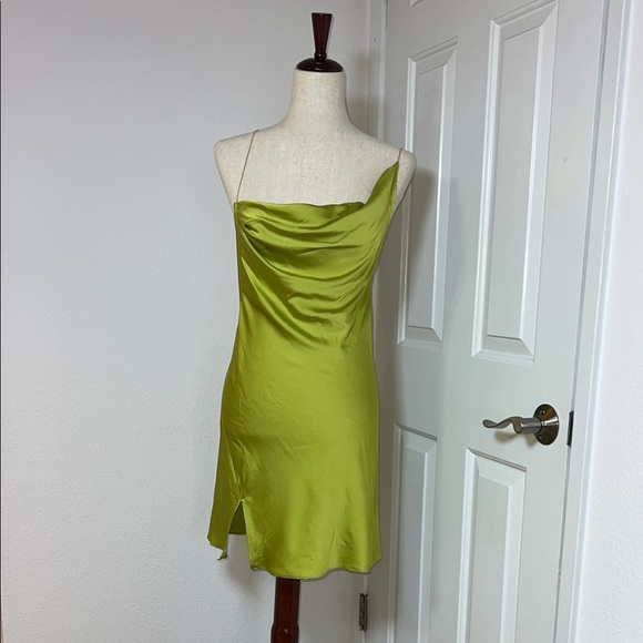 Fashion Nova Dresses & Skirts - Fashion Nova Green Slip Mini Dress Spaghetti Strap Cowl Neck